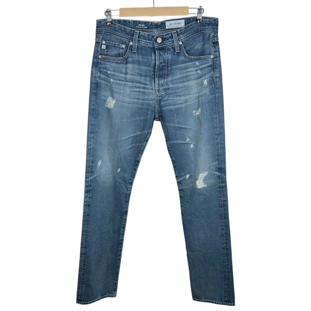 AG Jeans Adriano Goldschmied Mens 32 AG-ED Distressed Button Fly Medium Wash NEW